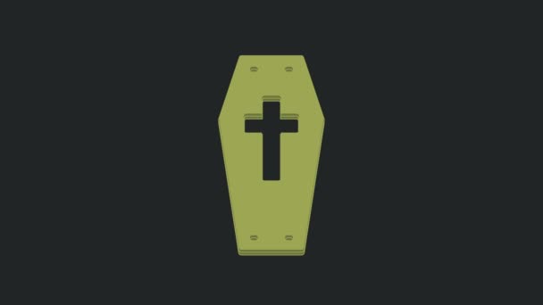 Cercueil Vert Avec Icône Croix Chrétienne Isolé Sur Fond Noir — Video