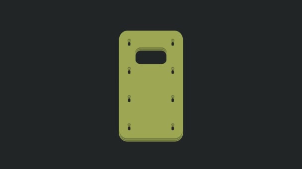 Ikona Zeleného Vojenského Útočného Štítu Izolovaná Černém Pozadí Grafická Animace — Stock video