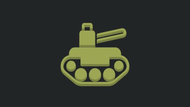 绿色军用坦克图标隔离在黑色背景 4K视频运动图形动画 — 图库视频影像