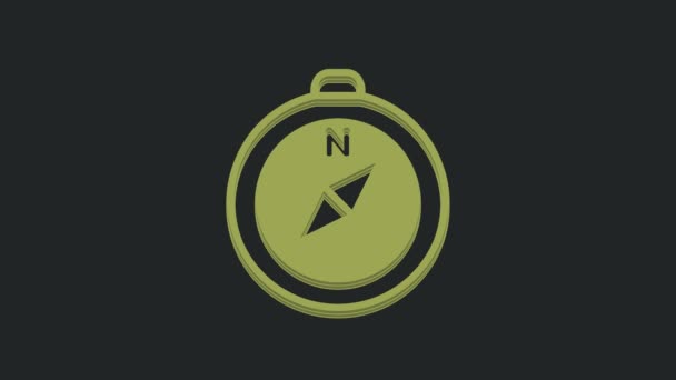 Ikona Zeleného Kompasu Izolovaná Černém Pozadí Windrose Navigační Symbol Znamení — Stock video