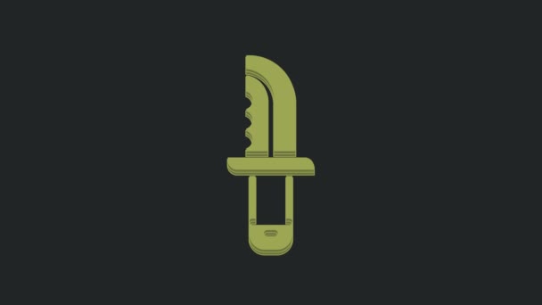 Icono Cuchillo Militar Verde Aislado Sobre Fondo Negro Animación Gráfica — Vídeo de stock