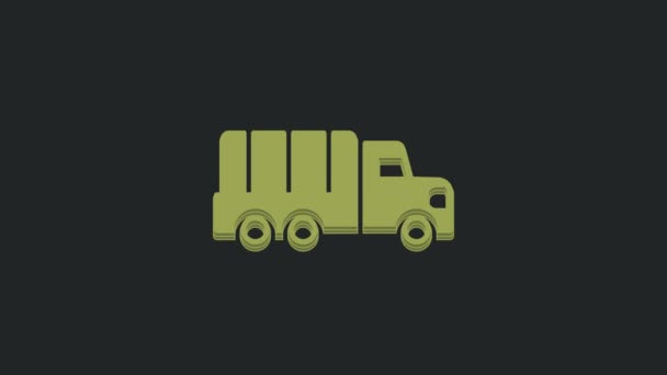 Groene Militaire Vrachtwagen Pictogram Geïsoleerd Zwarte Achtergrond Video Motion Grafische — Stockvideo