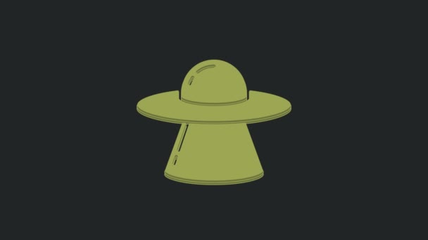 Grünes Ufo Fliegendes Raumschiff Symbol Isoliert Auf Schwarzem Hintergrund Fliegende — Stockvideo