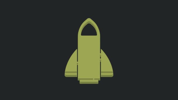 Green Rocket ship icon isolated on black background. Space travel. 4K Video motion graphic animation.