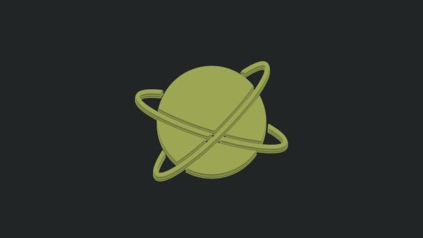 地球を周回する緑色の人工衛星は 黒の背景に隔離された宇宙アイコンにあります ナビゲーションの概念 4Kビデオモーショングラフィックアニメーション — ストック動画