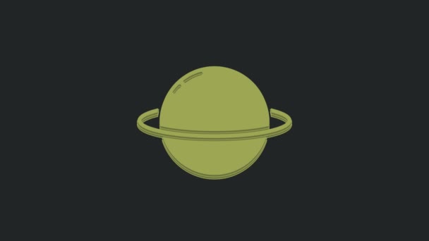 黒の背景に孤立した惑星リングシステムのアイコンを持つ緑の惑星土星 4Kビデオモーショングラフィックアニメーション — ストック動画