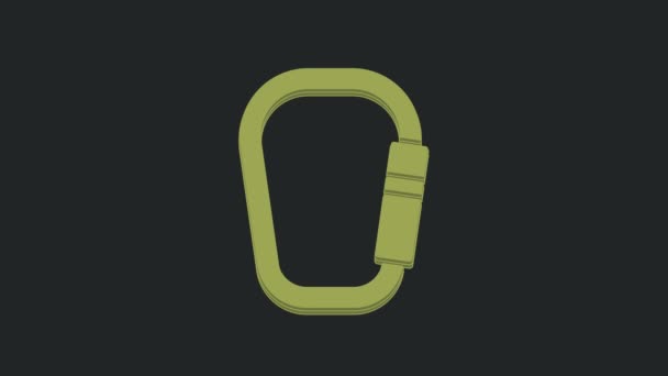 Ikona Green Carabiner Izolované Černém Pozadí Extrémní Sport Sportovní Vybavení — Stock video