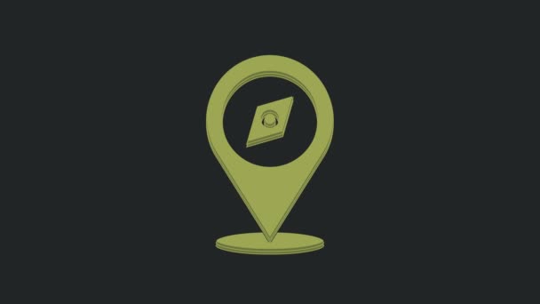 Πράσινο Εικονίδιο Compass Απομονώνεται Μαύρο Φόντο Σύμβολο Πλοήγησης Γουίντροουζ Ανεμοζώδιο — Αρχείο Βίντεο