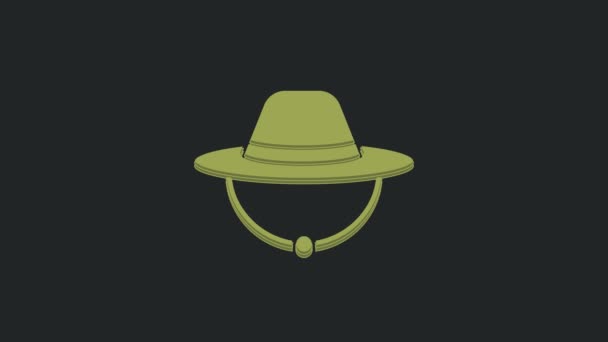 Green Camping Klobouk Ikona Izolované Černém Pozadí Beach Hat Panama — Stock video
