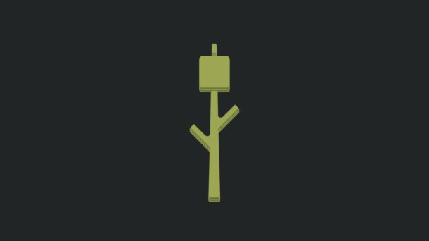 黒の背景に隔離されたスティックアイコン上の緑のマシュマロ 4Kビデオモーショングラフィックアニメーション — ストック動画
