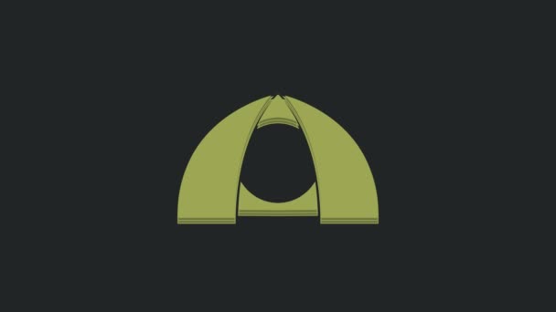 Зеленый Значок Палатки Черном Фоне Символ Лагеря Видеографическая Анимация — стоковое видео