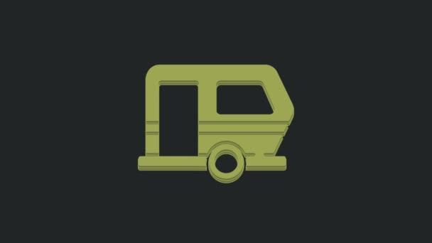Green Camping Trailer Icon Isolated Black Background Travel Mobile Home — Stock Video