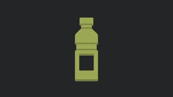 Zielona Butelka Ikony Wody Izolowane Czarnym Tle Napój Sodowy Animacja — Wideo stockowe