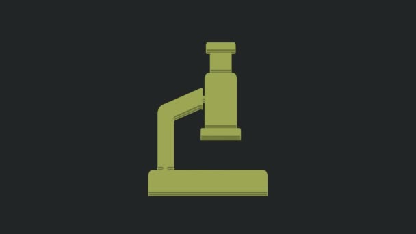 Ícone Microscópio Verde Isolado Fundo Preto Química Instrumento Farmacêutico Ferramenta — Vídeo de Stock