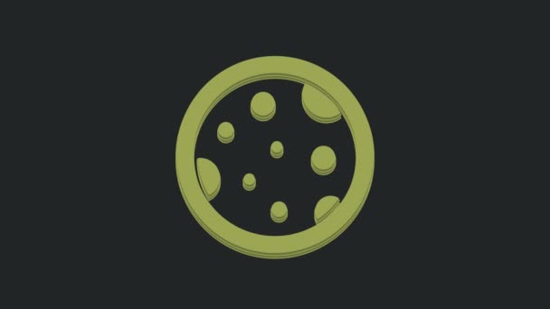 Green Petri Dish Bacteria Icon Isolated Black Background Video Motion — Stock Video