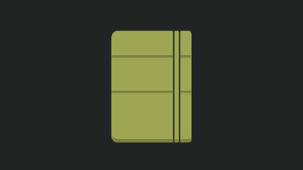 黒の背景に隔離された緑のSketchbookやアルバムのアイコン 4Kビデオモーショングラフィックアニメーション — ストック動画