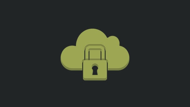 Green Cloud Computing Lock Symbol Isoliert Auf Schwarzem Hintergrund Sicherheit — Stockvideo