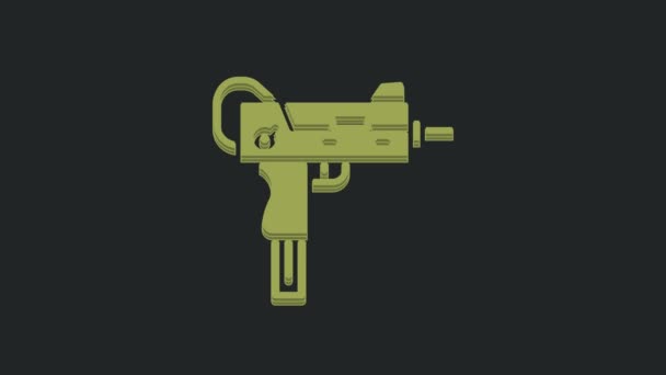 Green Uzi Submachine Gun Icon Isolated Black Background Automatic Weapon — Stock Video
