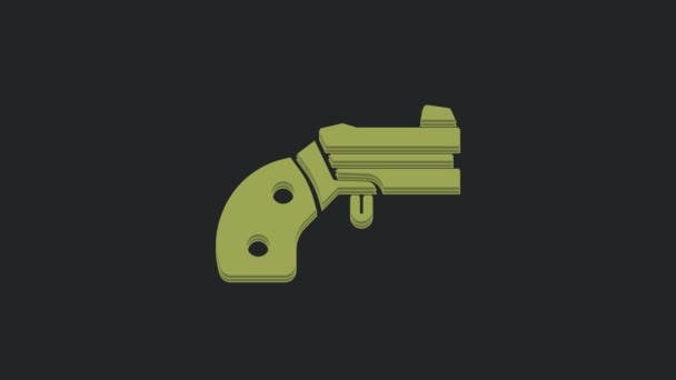 Πράσινο Μικρό Περίστροφο Όπλο Εικονίδιο Απομονώνονται Μαύρο Φόντο Πιστόλι Τσέπης — Αρχείο Βίντεο