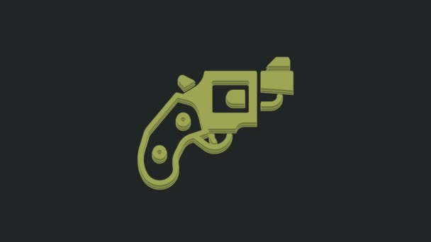 Πράσινο Μικρό Περίστροφο Όπλο Εικονίδιο Απομονώνονται Μαύρο Φόντο Πιστόλι Τσέπης — Αρχείο Βίντεο