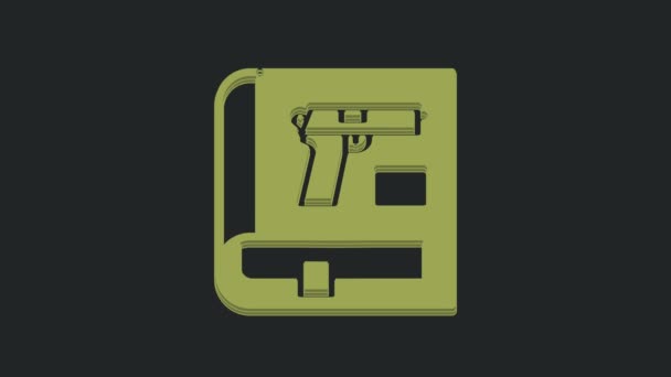 Πράσινο Βιβλίο Πιστόλι Όπλο Εικονίδιο Που Απομονώνεται Μαύρο Φόντο Αστυνομία — Αρχείο Βίντεο