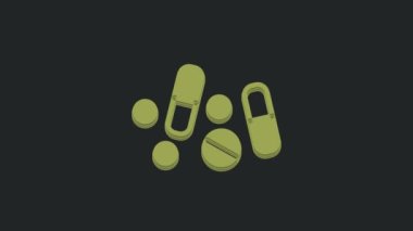 Siyah arka planda izole edilmiş yeşil ilaç veya tablet ikonu. Kapsül hapı ve uyuşturucu işareti. Eczane tasarımı. 4K Video hareketli grafik canlandırması.