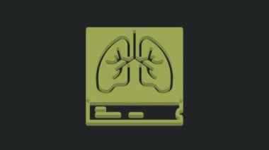 Yeşil Akciğerler X-ray teşhis simgesi siyah arkaplanda izole edildi. Ciğerlerin ekran görüntüsü. 4K Video hareketli grafik canlandırması.