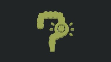 Siyah arkaplanda yeşil bağırsak kabızlık ikonu var. Bağırsak sorunları. 4K Video hareketli grafik canlandırması.