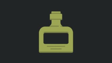 Siyah arka planda izole edilmiş yeşil viski şişesi ikonu. 4K Video hareketli grafik canlandırması.