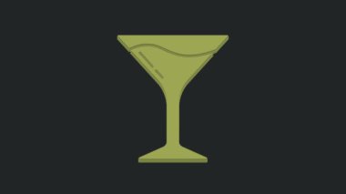 Siyah arka planda izole edilmiş yeşil martini cam ikonu. Kokteyl ikonu. Şarap kadehi ikonu. 4K Video hareketli grafik canlandırması.