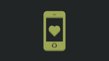 Kalp emojisi konuşma baloncuklu yeşil akıllı telefon siyah arkaplanda izole edilmiş ekran simgesine mesaj gönder. Sevgililer Günü. 4K Video hareketli grafik canlandırması.