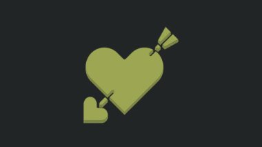 Siyah zemin üzerinde kalp ve ok simgesi olan Yeşil Amour sembolü. Aşk işareti. Sevgililer Günü sembolü. 4K Video hareketli grafik canlandırması.