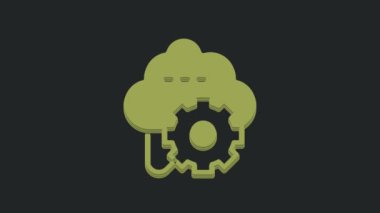 Yeşil Bulut teknoloji veri transferi ve depolama simgesi siyah arka planda izole edildi. Ayarlama, servis, ayar, bakım, onarım, onarım. 4K Video hareketli grafik canlandırması.