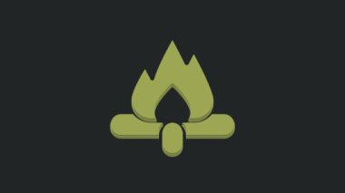 Yeşil Kamp Ateşi simgesi siyah arkaplanda izole edildi. Odunla yanan şenlik ateşi. 4K Video hareketli grafik canlandırması.