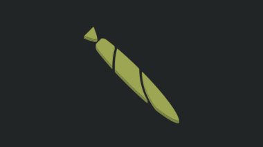 Yeşil marihuana mekanı, siyah arka planda izole edilmiş sigara ikonu. Uyuşturuculu sigara, esrar sarılmış sigara. 4K Video hareketli grafik canlandırması.