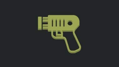 Yeşil Polis elektrik şoku simgesi siyah arkaplanda izole edildi. Korunma için şok edici. Şok tabancası elektrikli bir silahtır. 4K Video hareketli grafik canlandırması.