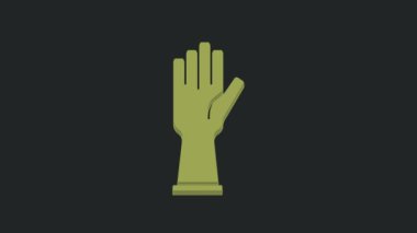 Siyah arka planda izole edilmiş yeşil lastik eldiven ikonu. Lateks el koruması işareti. Ev işi temizlik ekipmanları sembolü. 4K Video hareketli grafik canlandırması.
