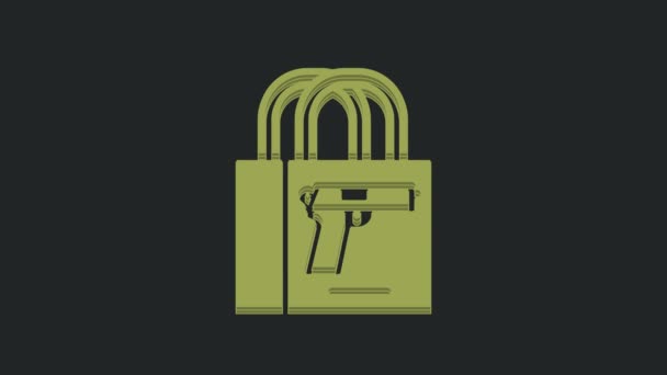 绿色采购手枪图标隔离在黑色背景 买武器 4K视频运动图形动画 — 图库视频影像