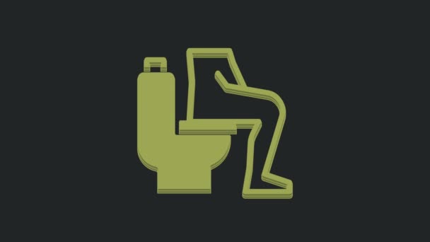 トイレに座っている緑の男性と便秘は黒の背景に隔離された重度の腹痛アイコンを経験しています 4Kビデオモーショングラフィックアニメーション — ストック動画