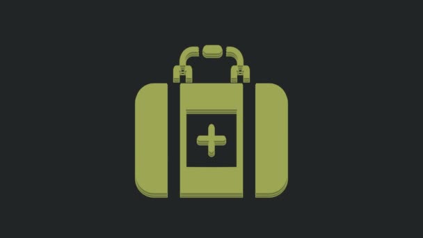 Green First Aid Kit Icon Isolated Black Background Krabice Křížem — Stock video