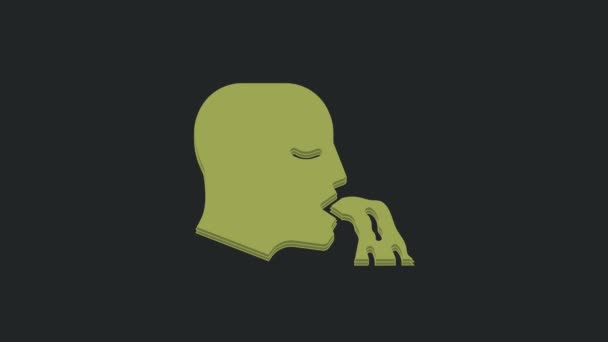 绿色Vomiting人图标孤立在黑色背景 疾病的症状 健康问题 食物中毒 酒精中毒的概念 4K视频运动图形动画 — 图库视频影像