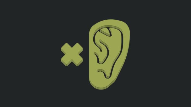 绿色耳聋图标隔离在黑色背景 聋子的象征 听力障碍 4K视频运动图形动画 — 图库视频影像