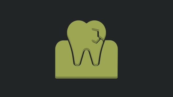 黒の背景に隔離されたキャリーアイコンを持つ緑の歯 虫歯だ 4Kビデオモーショングラフィックアニメーション — ストック動画