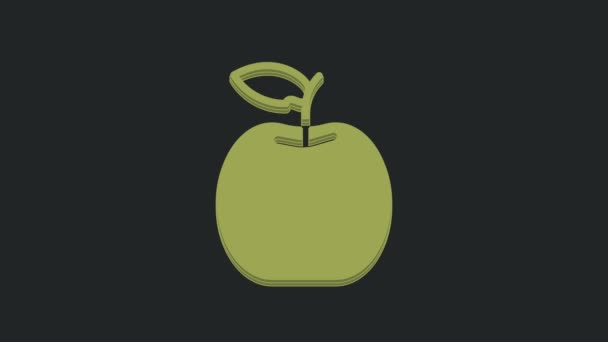 黒の背景に隔離された緑のAppleアイコン 葉のシンボルを持つ果物 4Kビデオモーショングラフィックアニメーション — ストック動画