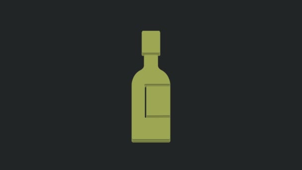Icono Botella Champán Verde Aislado Sobre Fondo Negro Animación Gráfica — Vídeo de stock