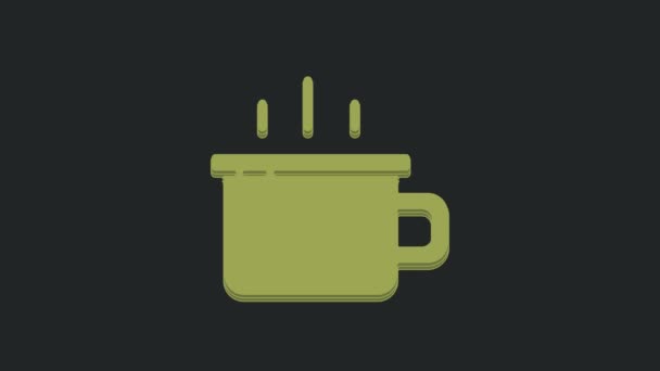 ブラックを基調としたグリーンコーヒーカップのアイコン ティーカップ ホットドリンクコーヒー 4Kビデオモーショングラフィックアニメーション — ストック動画