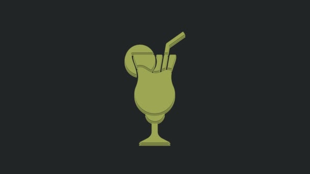 绿色鸡尾酒和酒精饮料图标分离的黑色背景 4K视频运动图形动画 — 图库视频影像