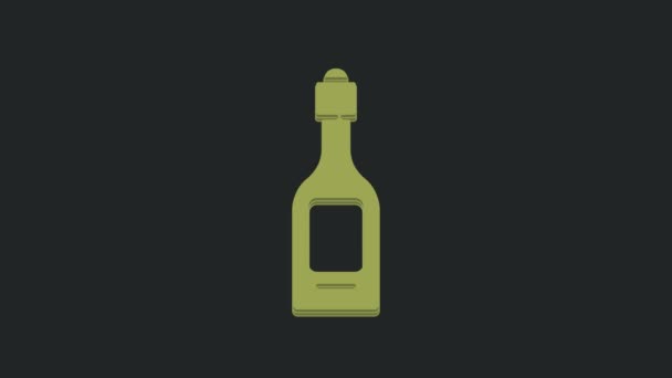 Grüne Champagnerflasche Symbol Isoliert Auf Schwarzem Hintergrund Video Motion Grafik — Stockvideo