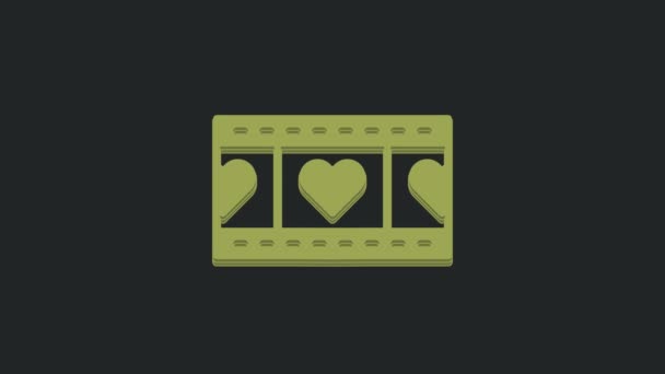 Green Play Video Heart Icon Isolated Black Background Film Strip — Stock Video