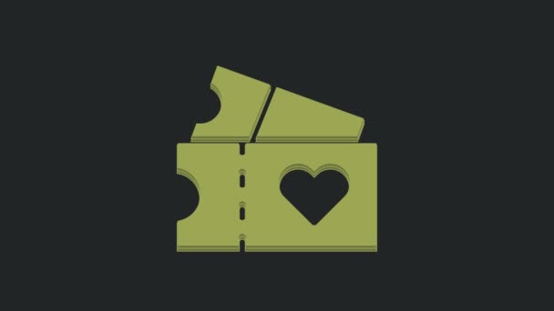 黒の背景に隔離された緑の愛のチケットアイコン バレンタインデーのサイン 夫婦関係のシンボル 4Kビデオモーショングラフィックアニメーション — ストック動画
